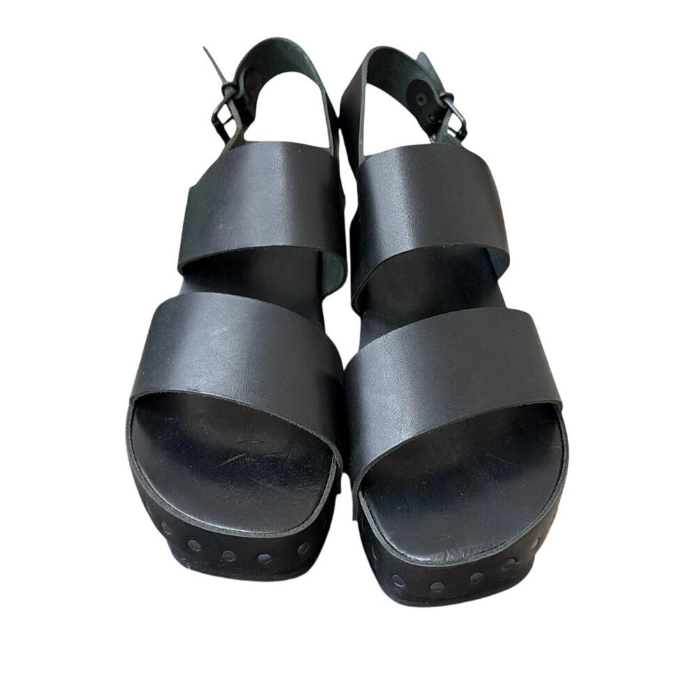 Trippen Black Leather Platform Wedge Sandals Wooden Sole Studded Strappy Sz 39 9 - Picture 2 of 8